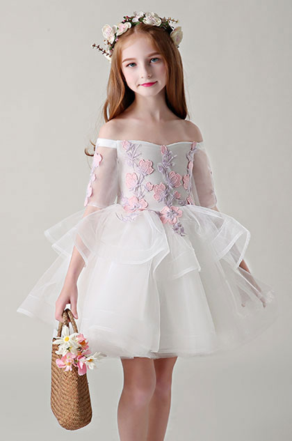 girls off the shoulder white dress
