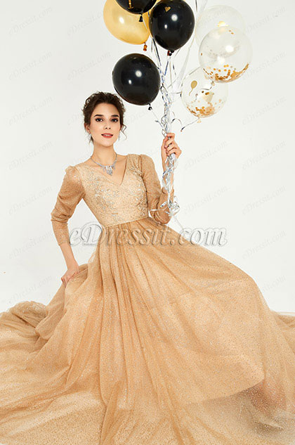 New Fashion Gold-Brown Shiny Formal Evening Dress 