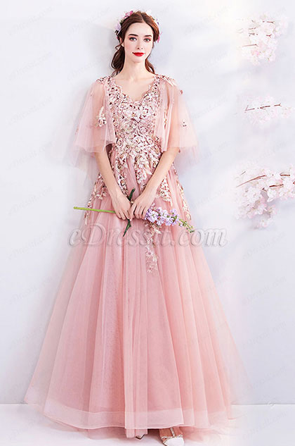 pink cape sleeve dress