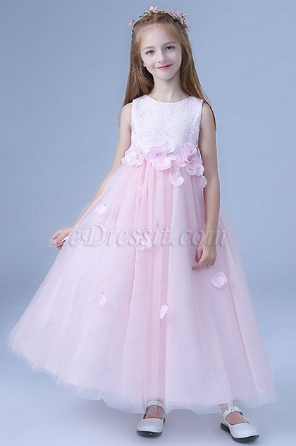 Lovely Bowknot Long Wedding Flower Girl Dress 