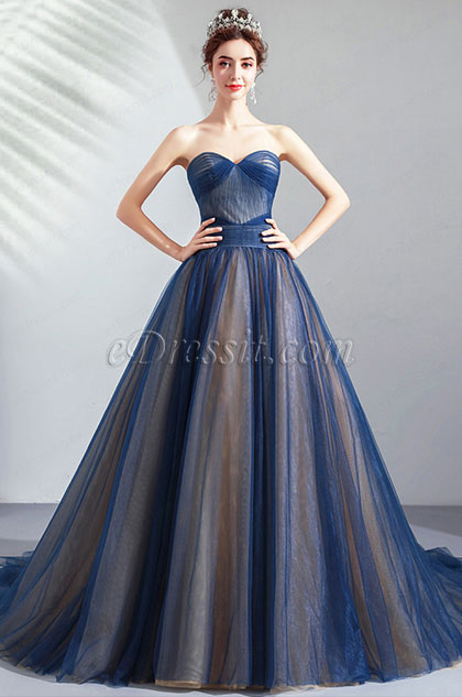 Blue Corset Sweetheart Pleated formal Party Ball Dress 