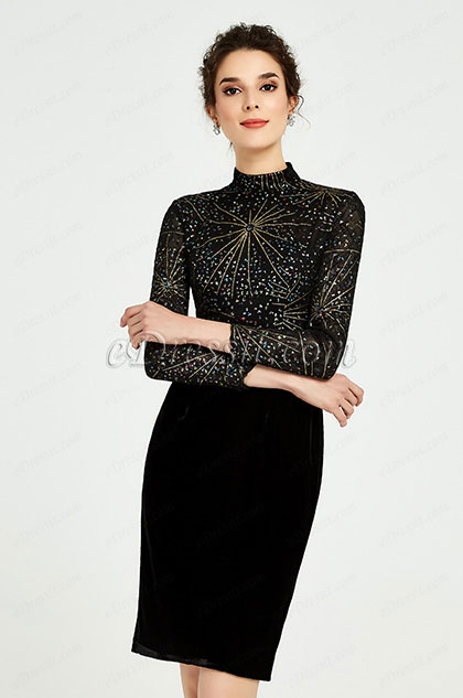 high neck velvet dress