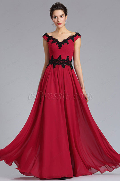 Cap Sleeve V-Neck Red Evening Formal Dress 