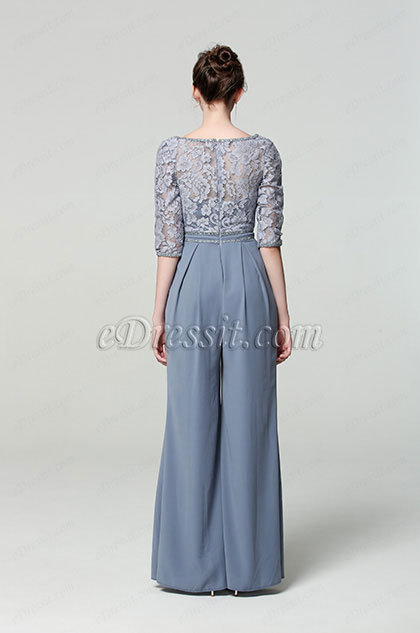 eDressit New Grey V Cut Lace Sleeves Jumpsuit Dress (02190108)