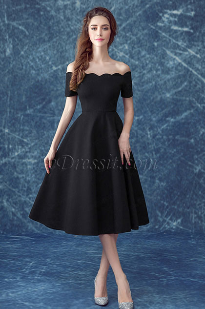 Elegant Off-Shoulder Black Women Party Dress 