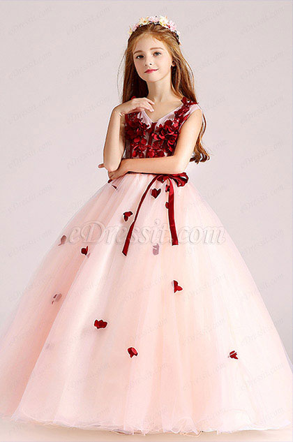 red and white flower girl dress