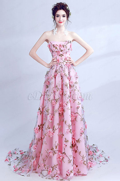 Floral Corset Long Bridesmaid Party Ball Dress 