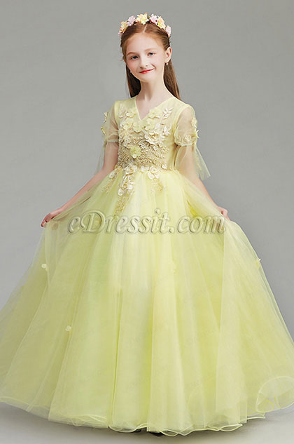 Long Princess Party Stage Flower Girl Dress 