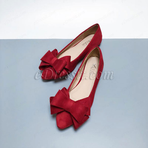 eDressit Suede Toe Closed Pointed Flat Shoes With Bowknot (0919057)