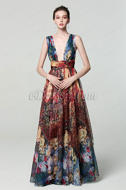 eDressit Strap Plunging V-Cut Print Floral Ball Gown Dress(00183168G) eDressit Strap Plunging V-Cut Print Floral Ball Gown Dress(00183168G)