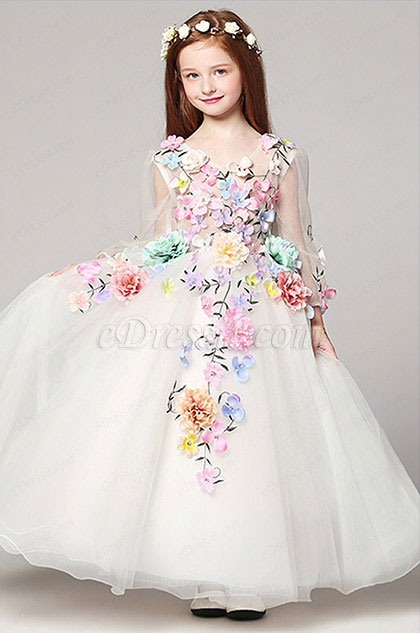 Floral Long Wedding Flower Girl Dress