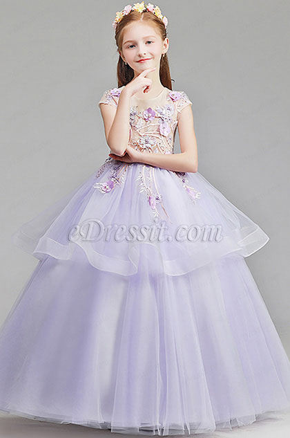 Thistle Colour Princess Children Wedding Flower Girl Dress 