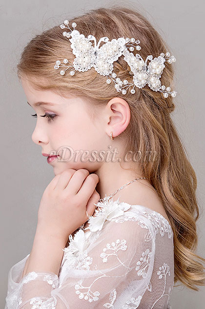 Edressit Floral Butterfly Beads Little Girl Headwear Hair Hoop