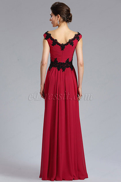 Cap Sleeve V-Neck Red Evening Formal Dress 