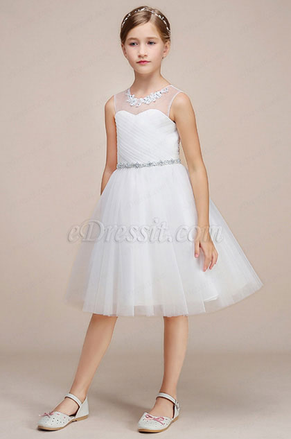 White Tulle Wedding Flower Girl Party Dress 