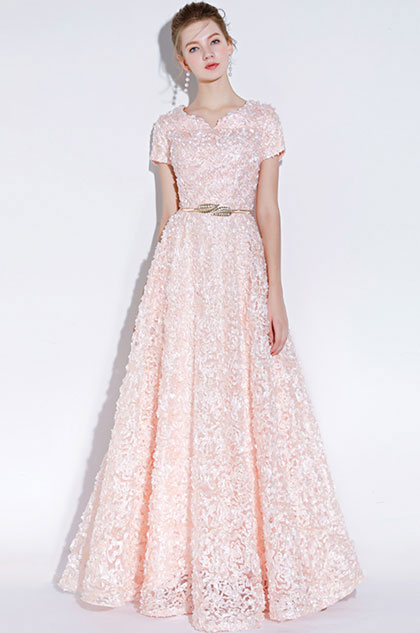light pink long dress with sleeves