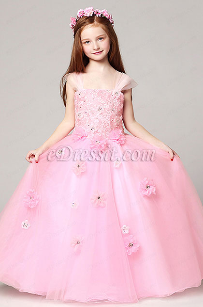 Pink Princess Wedding Flower Girl Party Dress