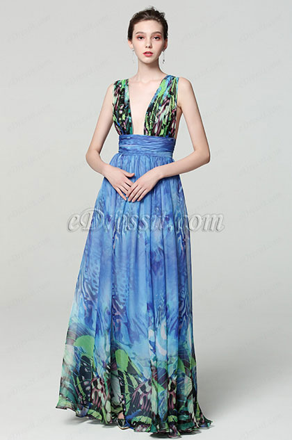 eDressit Blue V-Cut Strap Print Floral Women Party Dress (00183168F) eDressit Blue V-Cut Strap Print Floral Women Party Dress (00183168F)