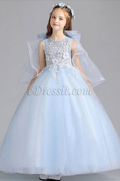 Princess Blue Children Wedding Flower Girl Dress 