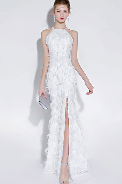 white halter evening gown