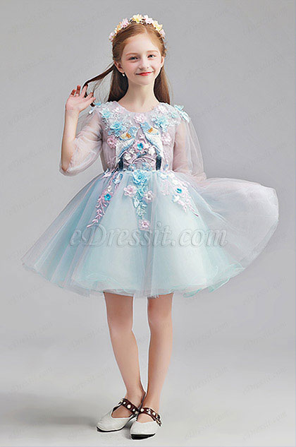 Lovely Blue Short Girl Wedding flower Girl Dress 