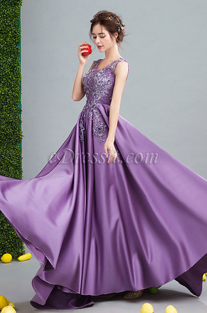Sexy Purple V-Cut Long Party Formal Dress