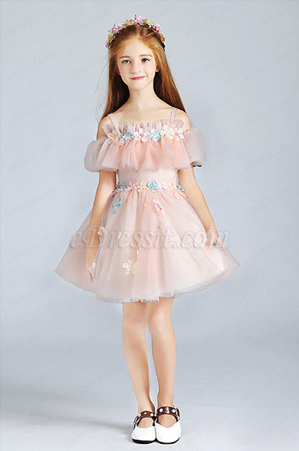 Pink Lovely Princess Wedding Flower Girl Dress 