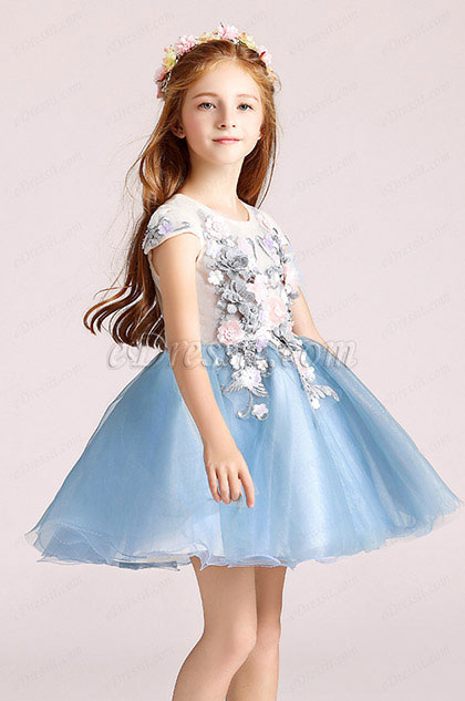 Short Sleeves Cute Wedding Flower Girl Party Dress 