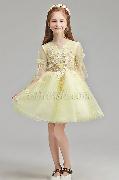 Handmande Yellow Children Wedding Flower Girl Dress