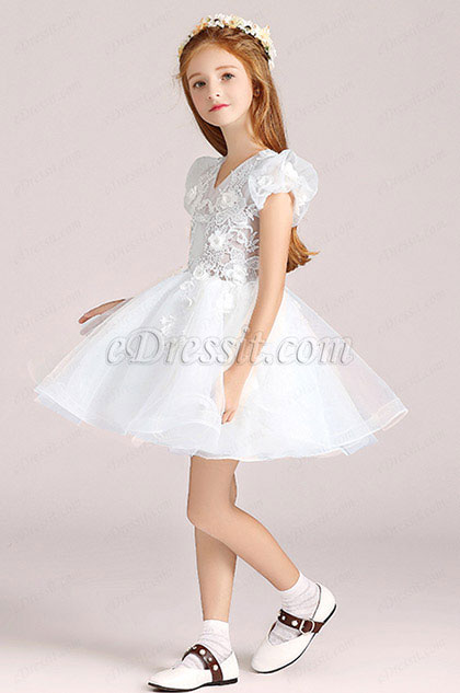 Short Sleeves Flower Girl Wedding Party Dress 