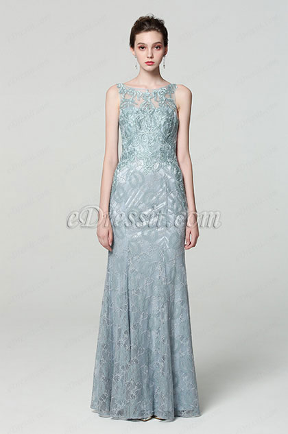 Grey Lace Fashion Evening Dress Prom Gown