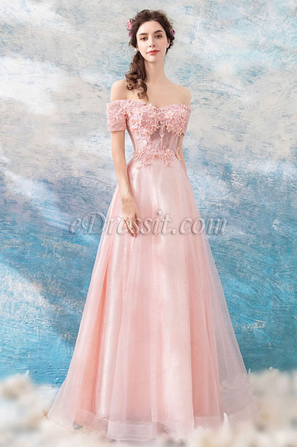 pink off shoulder gown