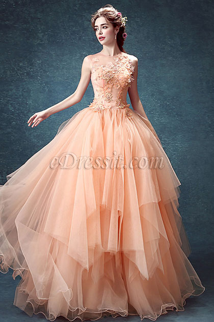 Sexy Orange Strapless Embroidery Ruffle Prom Dress 