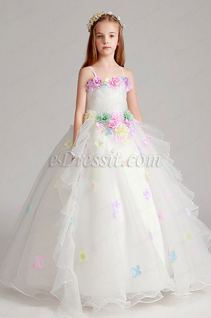 Spaghetti Handmade Wedding Flower Girl Party Dress 