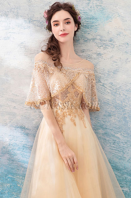 gold cape gown