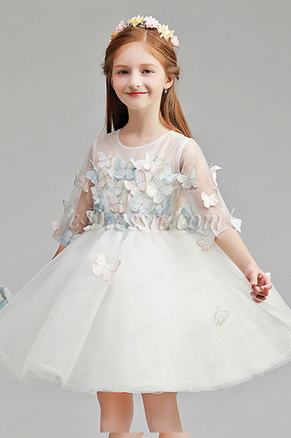 Cute Round Neck Wedding Flower Girl Party Dress 