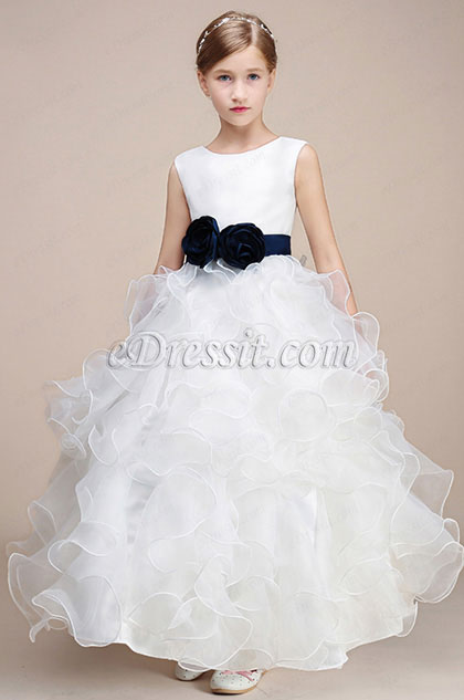 White Princess Multi-layer Wedding Flower Girl Dress 