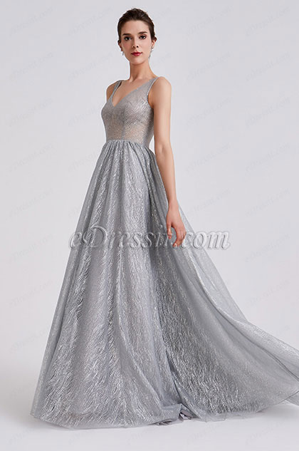 New Grey Classic V Cut Prom Evening Dress 