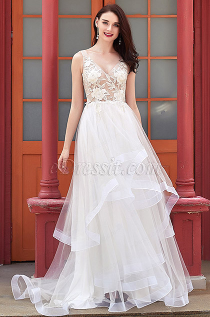 eDressit New V-Cut Lace Appliques Tulle Ball Prom Party Dress