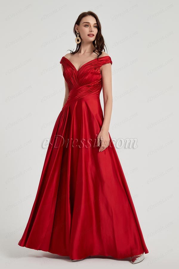 eDressit Sexy Red V-Cut Neck Pleated Elegant Top Party Ball Dress