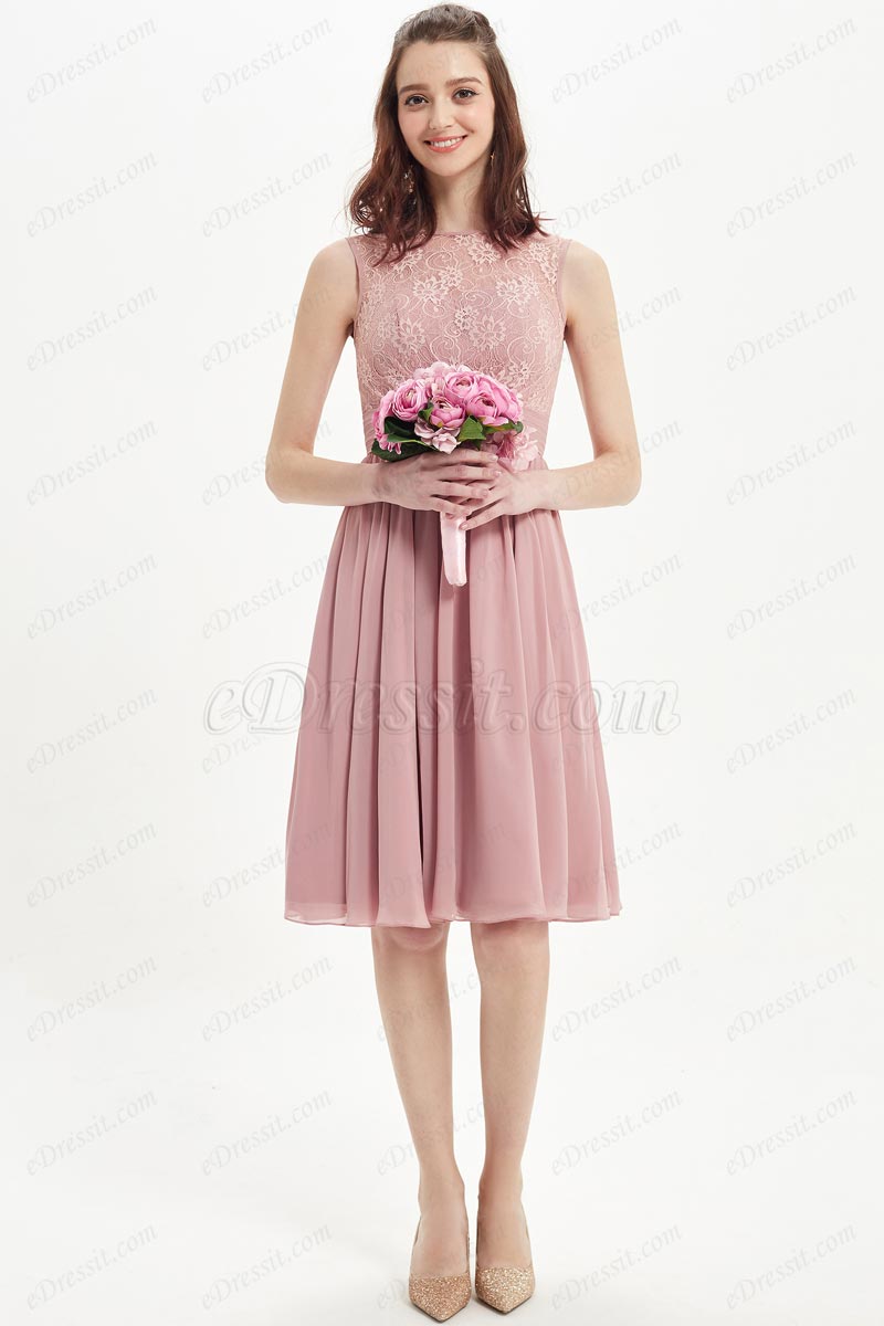 eDressit Dusty Rose Lace High Neck Cocktail Dress (07217601)
