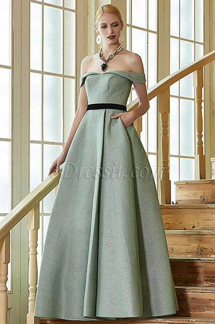 New Green Off Shoulder Elegant Party Ball Gown -eDressit