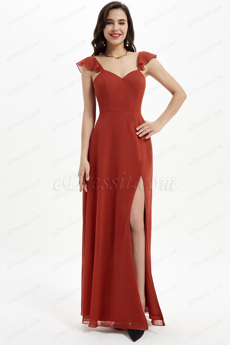 ruffle slit gown