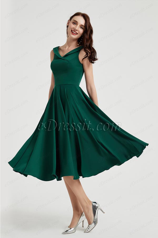 green tea length dress