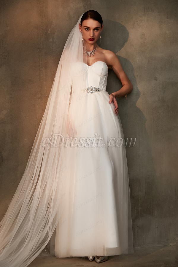 eDressit White Corset Sweetheart Slit Tulle Wedding Bridal Dress