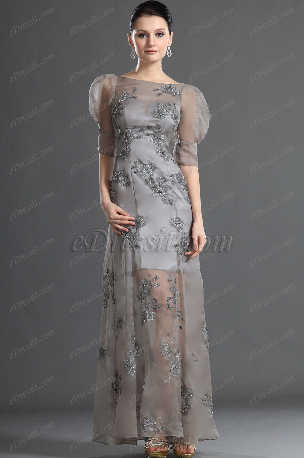eDressit Elegant Sleeves Gray Evening Dress (02121008)