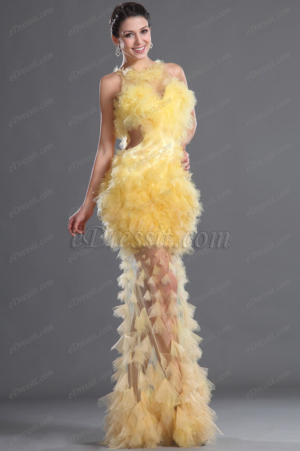 eDressit Gauze Sexy Yellow Evening Dress (02121203)