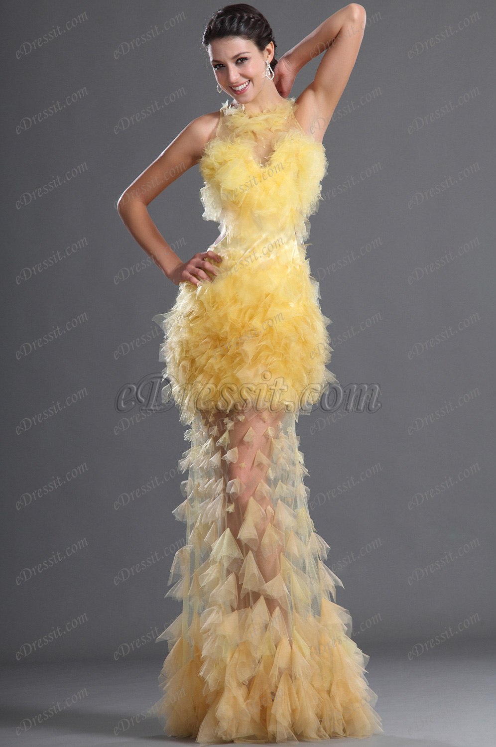 eDressit Gauze Sexy Yellow Evening Dress (02121203)