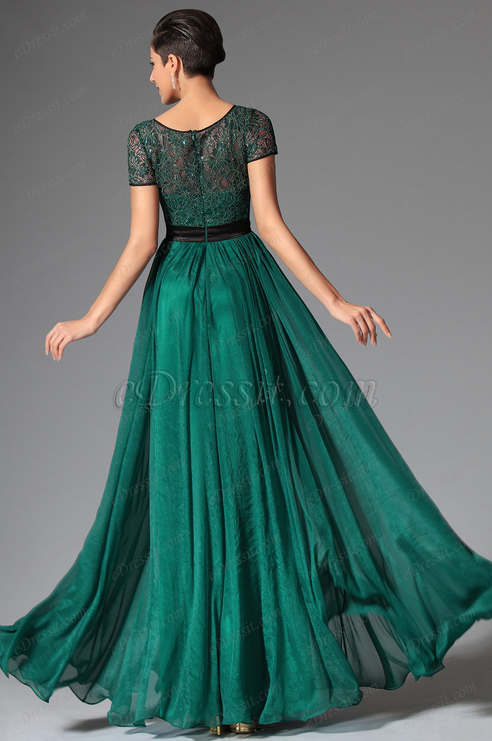 eDressit Dark Green Short Sleeves Evening Dress Prom Dress