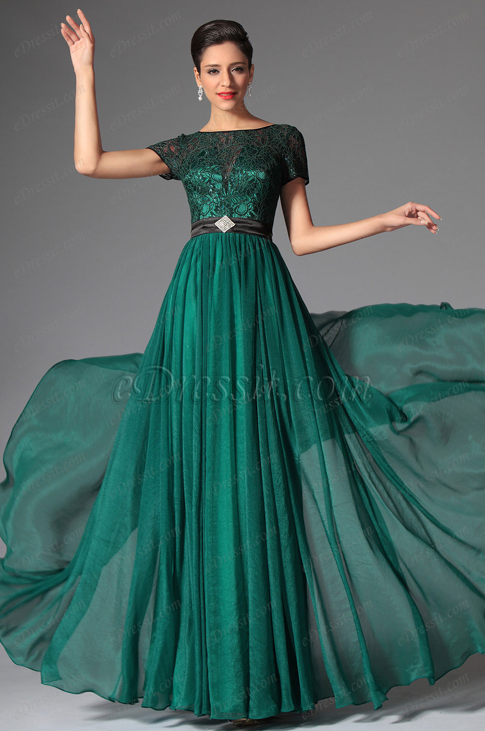 eDressit Dark Green Short Sleeves Evening Dress Prom Dress (02149605)